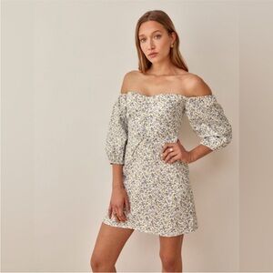 Reformation Blue and Cream Floral Mini Dress